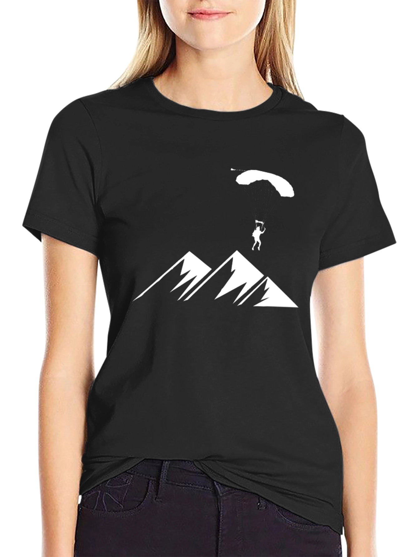 Mountain Parachute Graphic Tee - Black Cotton T-Shirt