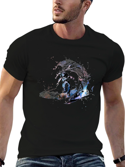 Astronaut Surfing Wave T-Shirt - Outer Space Design
