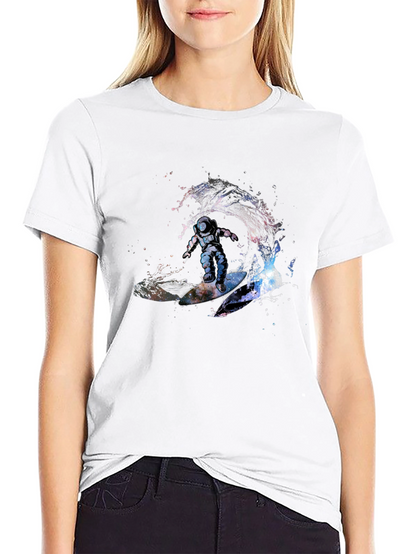 Astronaut Surfing Wave T-Shirt - Outer Space Design