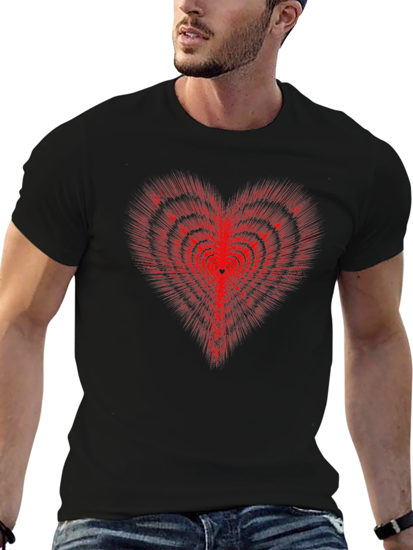 Red Heart Illusion Graphic Tee - Modern Style