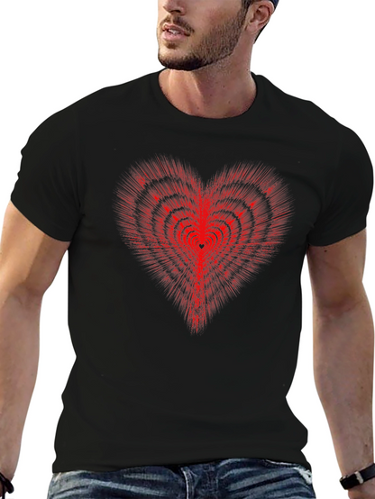Red Heart Illusion Graphic Tee - Modern Style