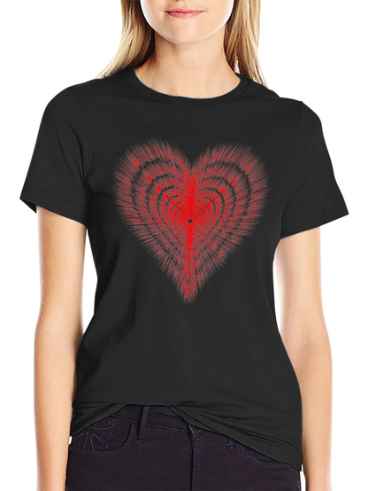 Red Heart Illusion Graphic Tee - Modern Style