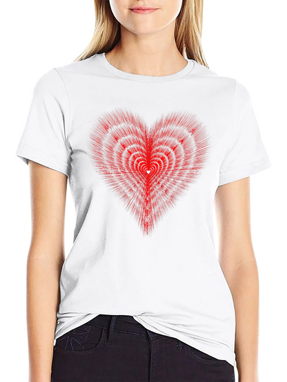 Red Heart Illusion Graphic Tee - Modern Style