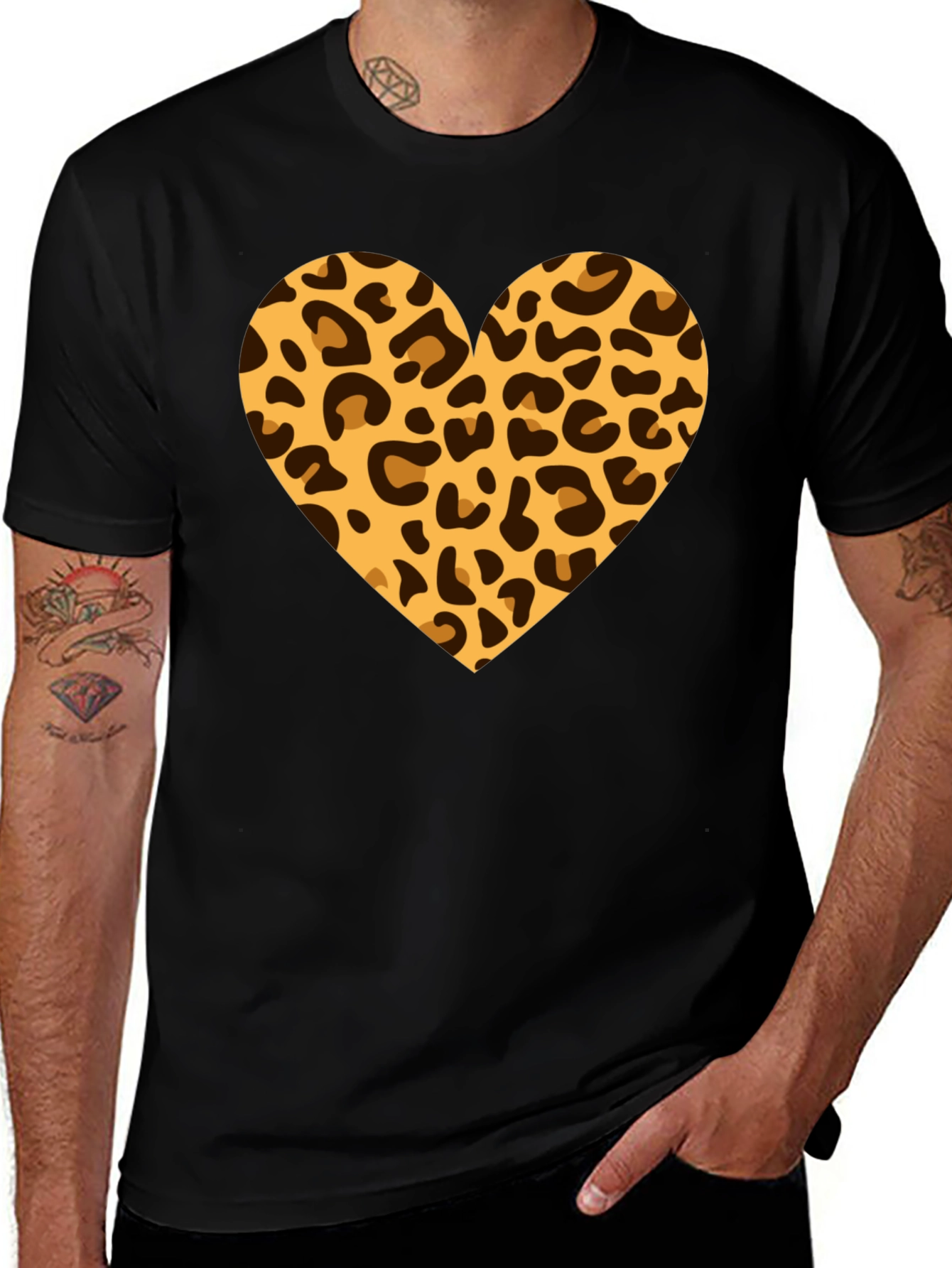 Leopard Heart Black T-Shirt
