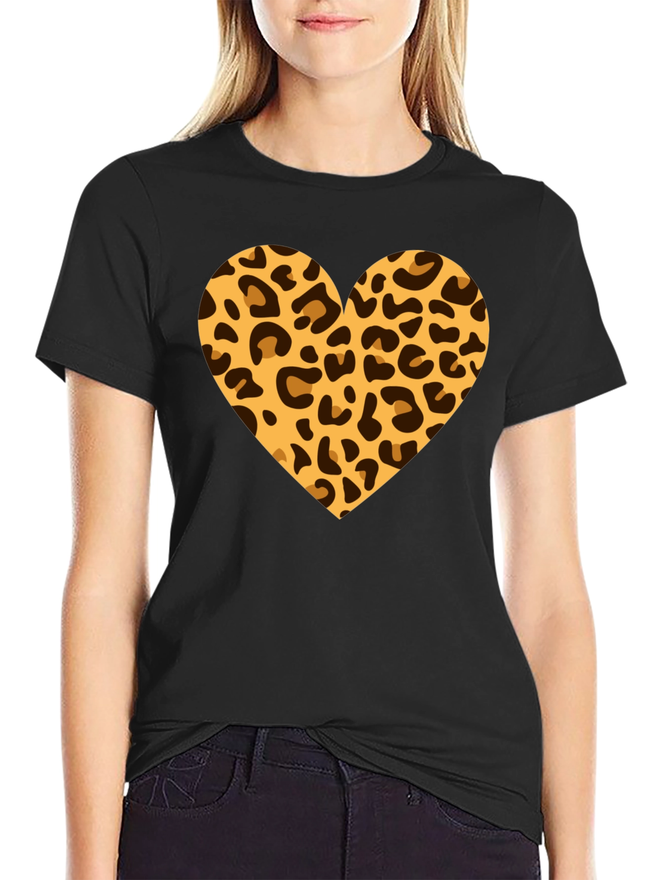 Leopard Heart Black T-Shirt