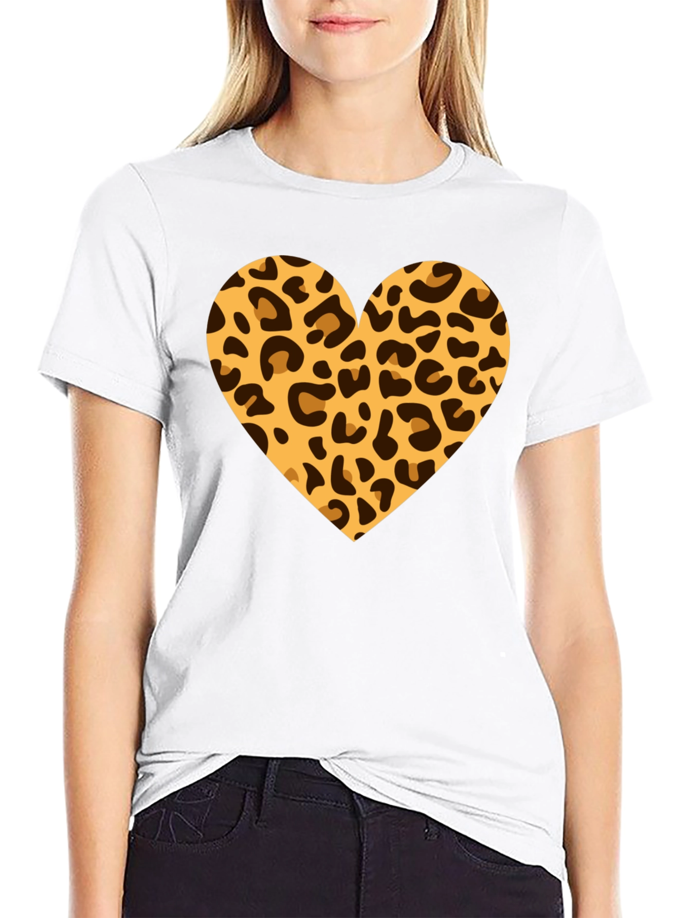 Leopard Heart Black T-Shirt