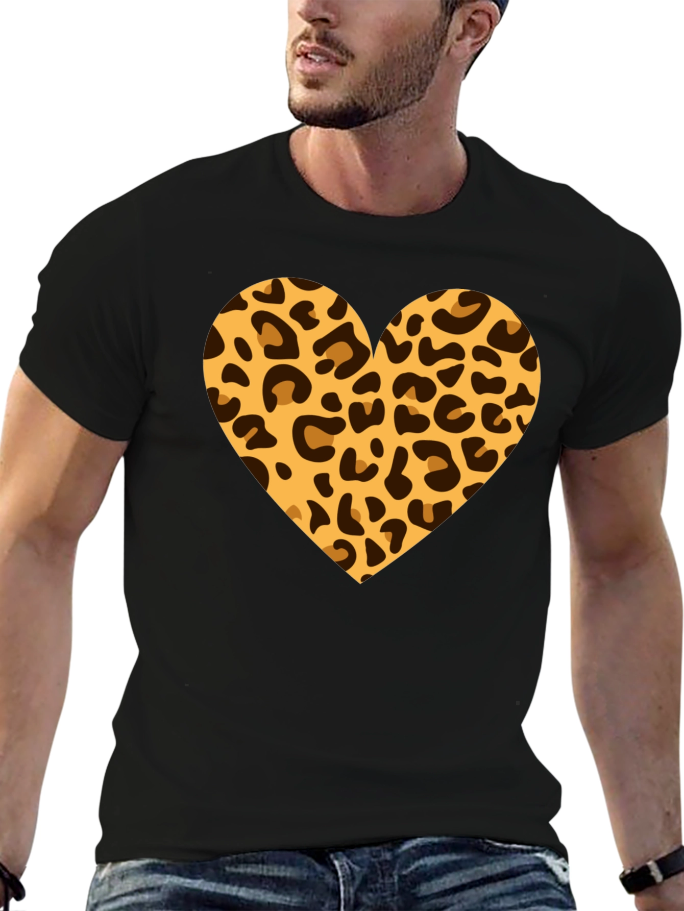 Leopard Heart Black T-Shirt
