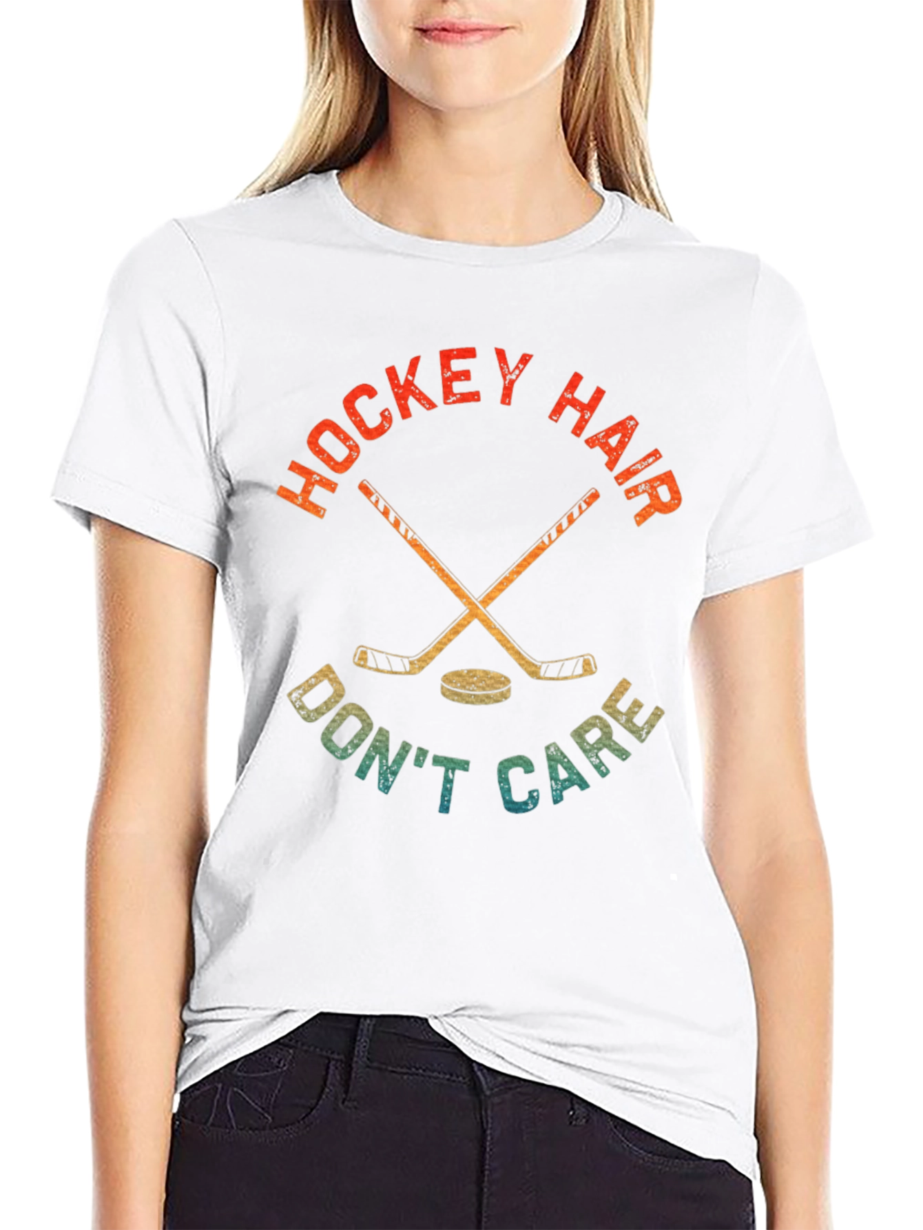 Hockey Hair Dont Care Graphic T-Shirt
