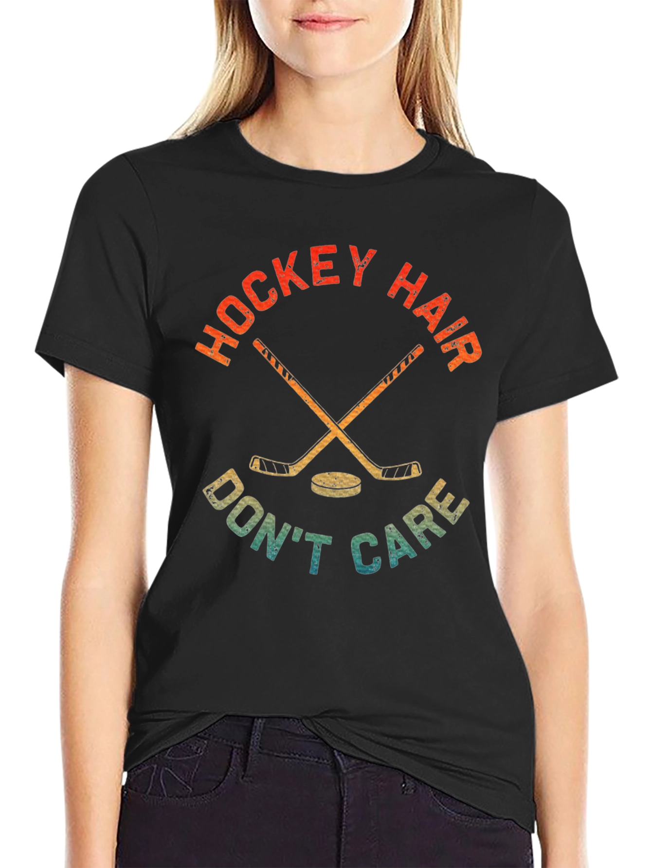 Hockey Hair Dont Care Graphic T-Shirt