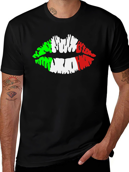 Italian Flag Lips Graphic Black T-Shirt