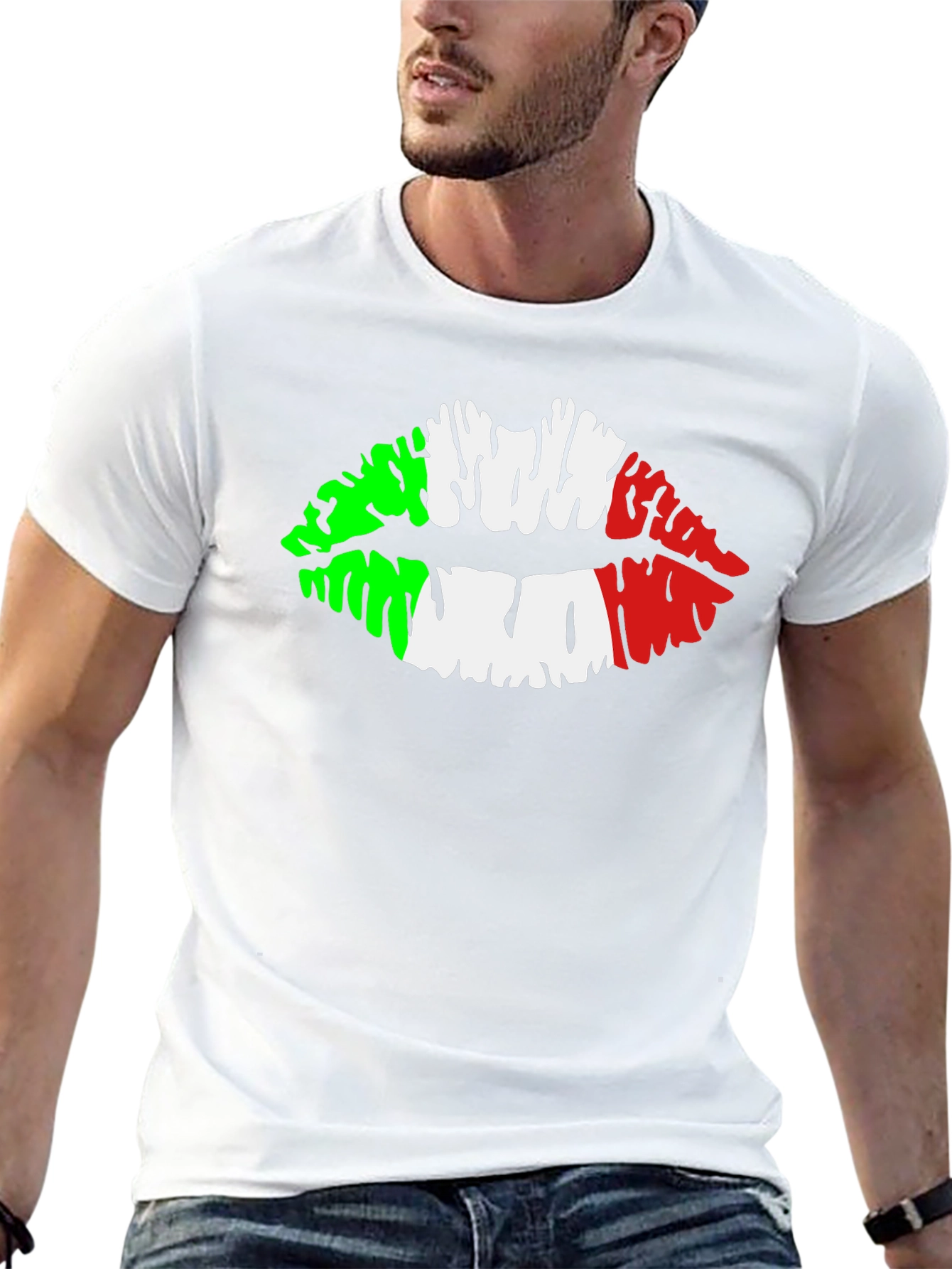 Italian Flag Lips Graphic Black T-Shirt