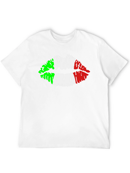 Italian Flag Lips Graphic Black T-Shirt