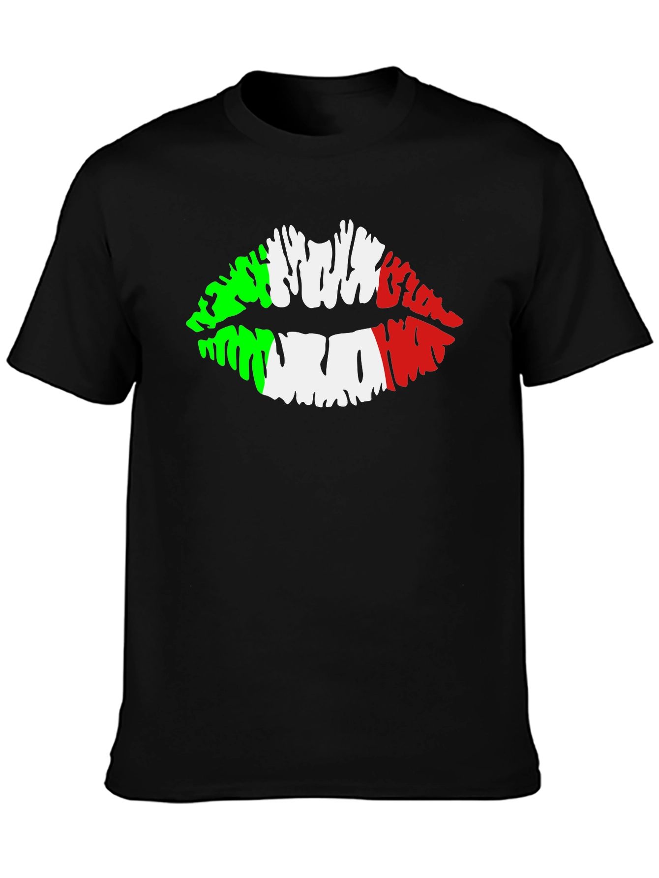 Italian Flag Lips Graphic Black T-Shirt