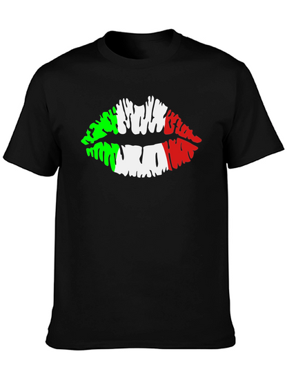 Italian Flag Lips Graphic Black T-Shirt
