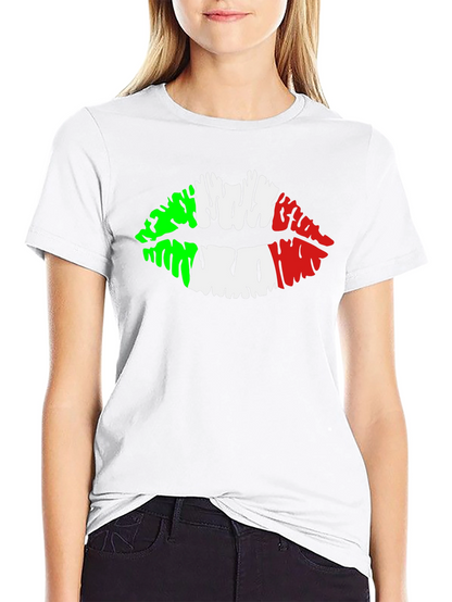 Italian Flag Lips Graphic Black T-Shirt