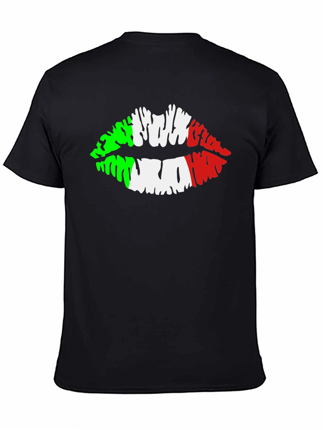Italian Flag Lips Graphic Black T-Shirt
