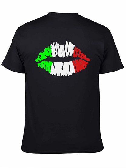 Italian Flag Lips Graphic Black T-Shirt