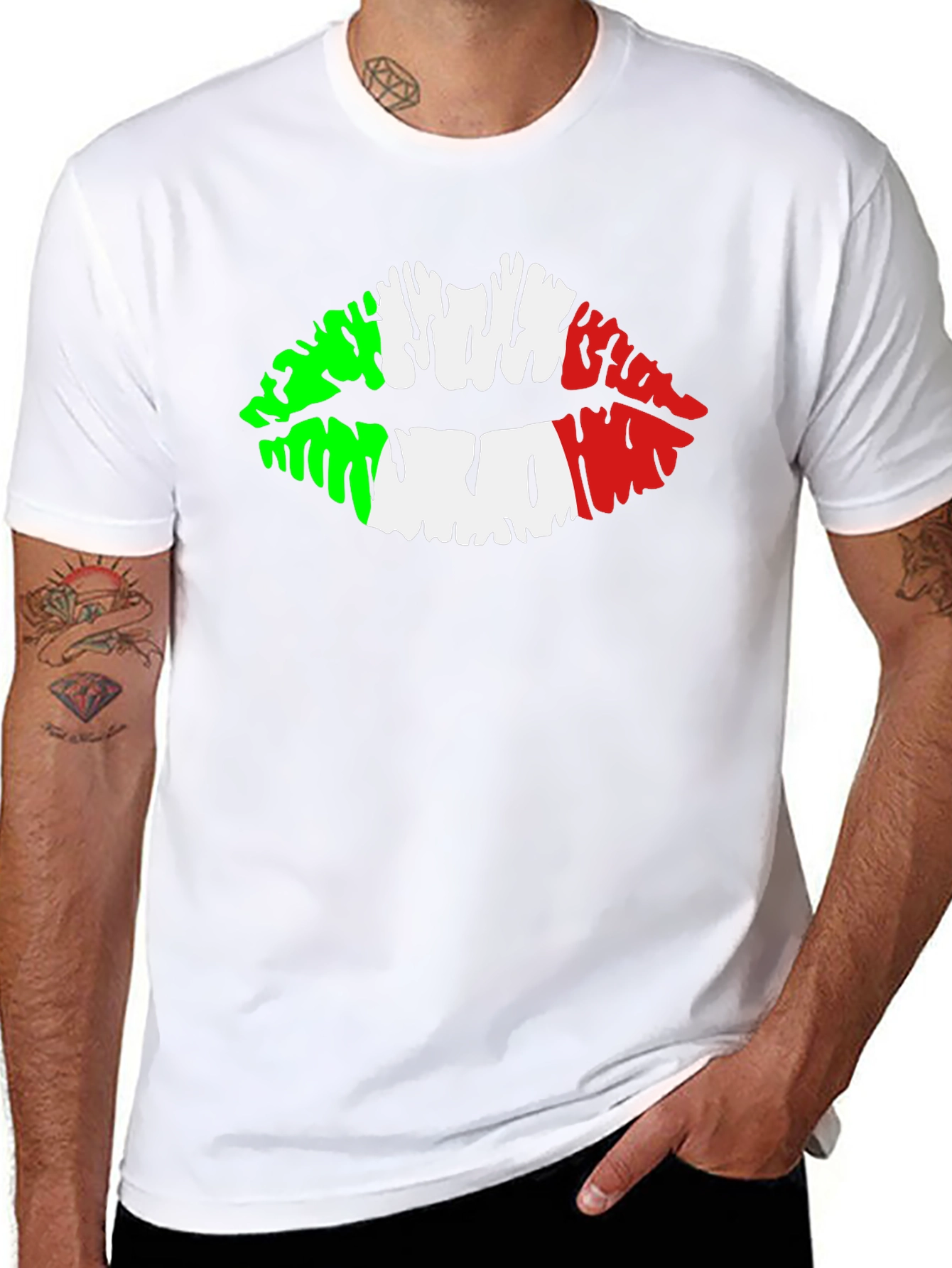 Italian Flag Lips Graphic Black T-Shirt