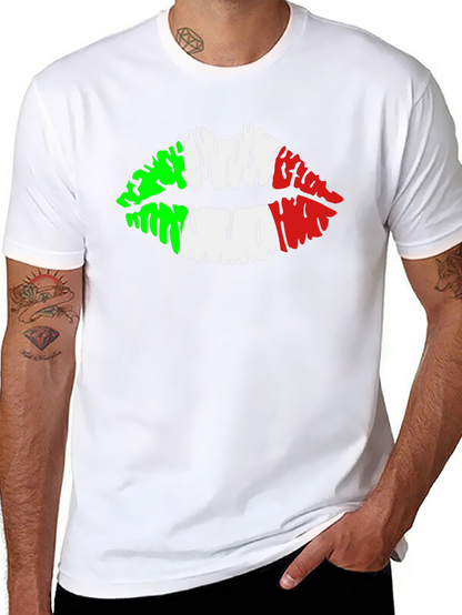 Italian Flag Lips Graphic Black T-Shirt