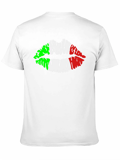 Italian Flag Lips Graphic Black T-Shirt