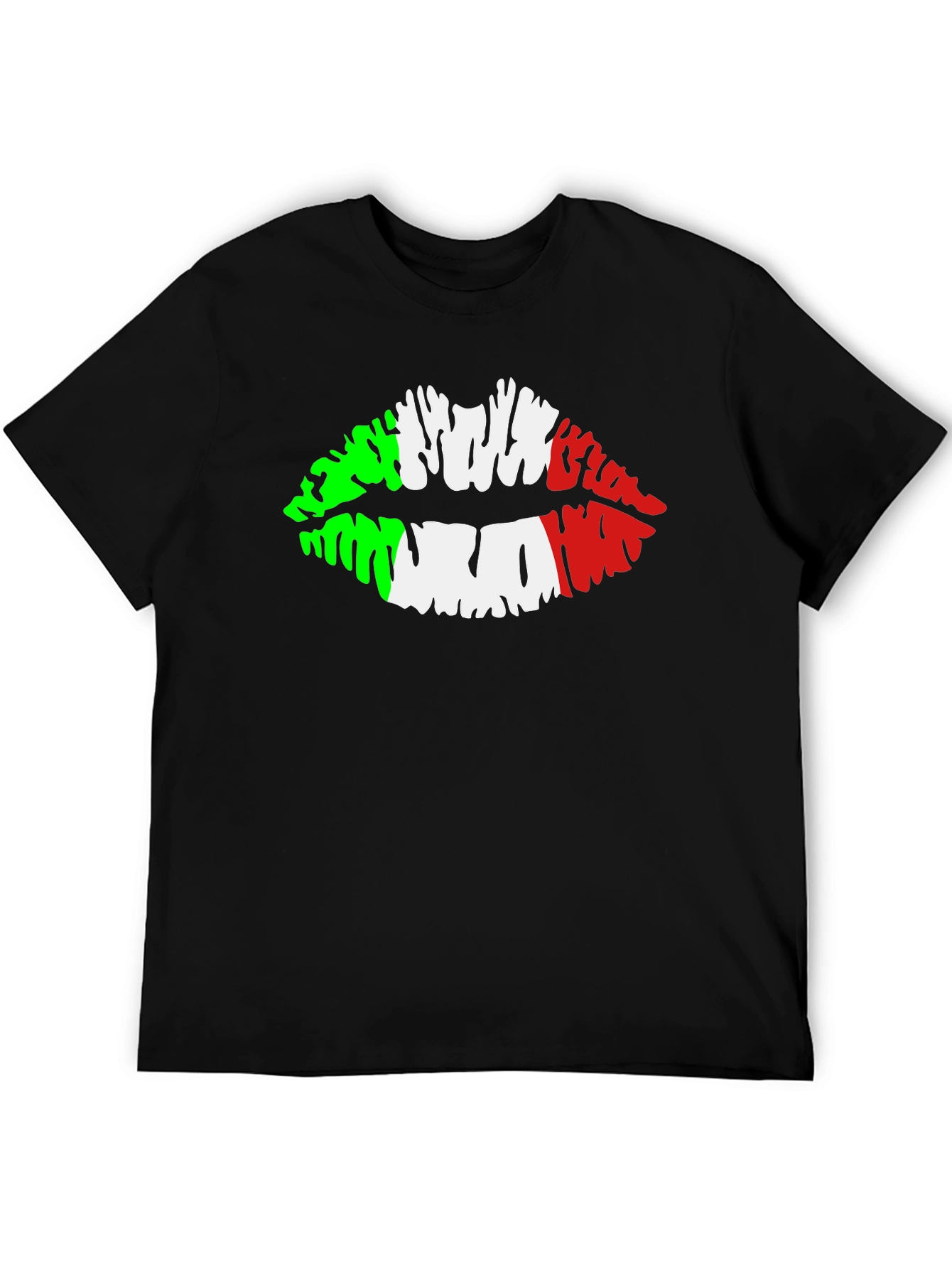 Italian Flag Lips Graphic Black T-Shirt