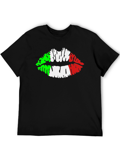 Italian Flag Lips Graphic Black T-Shirt