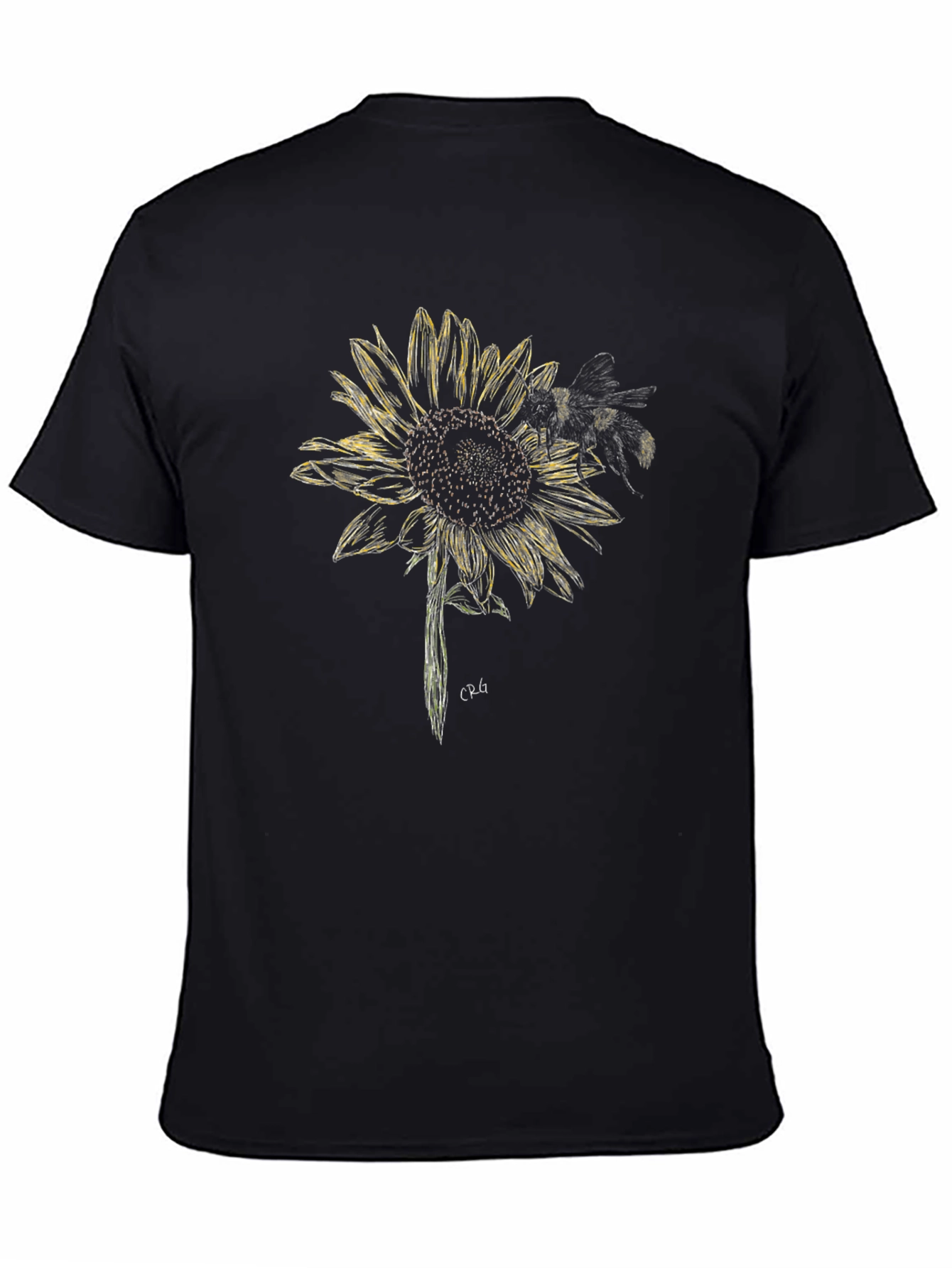 Sunflower and Bee Graphic Tee - Black Cotton Blend