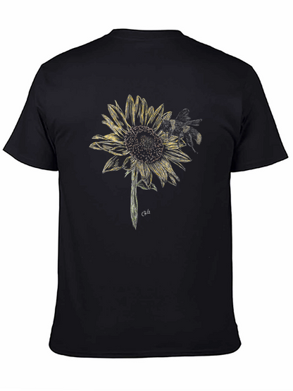 Sunflower and Bee Graphic Tee - Black Cotton Blend