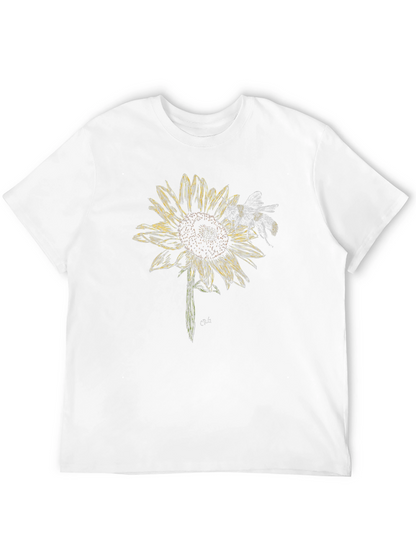 Sunflower and Bee Graphic Tee - Black Cotton Blend