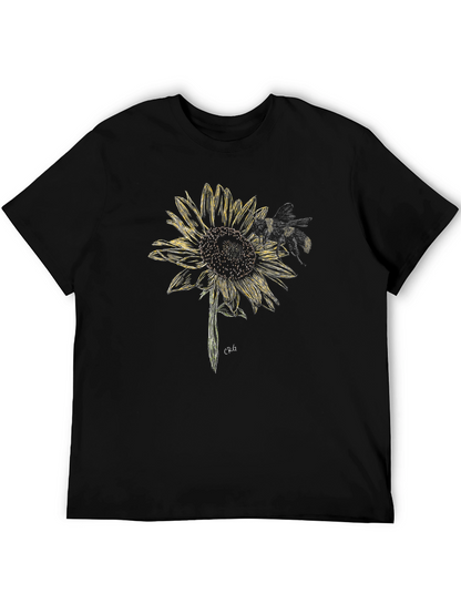 Sunflower and Bee Graphic Tee - Black Cotton Blend