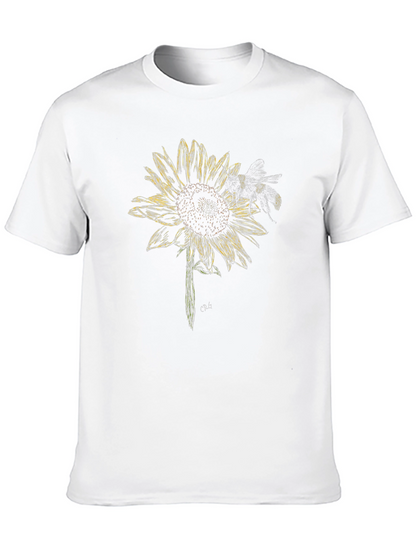 Sunflower and Bee Graphic Tee - Black Cotton Blend