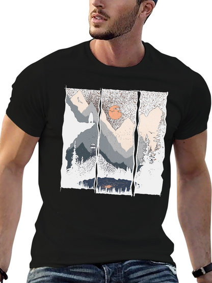 Nature Triptych Graphic Tee - Black Cotton Blend Shirt