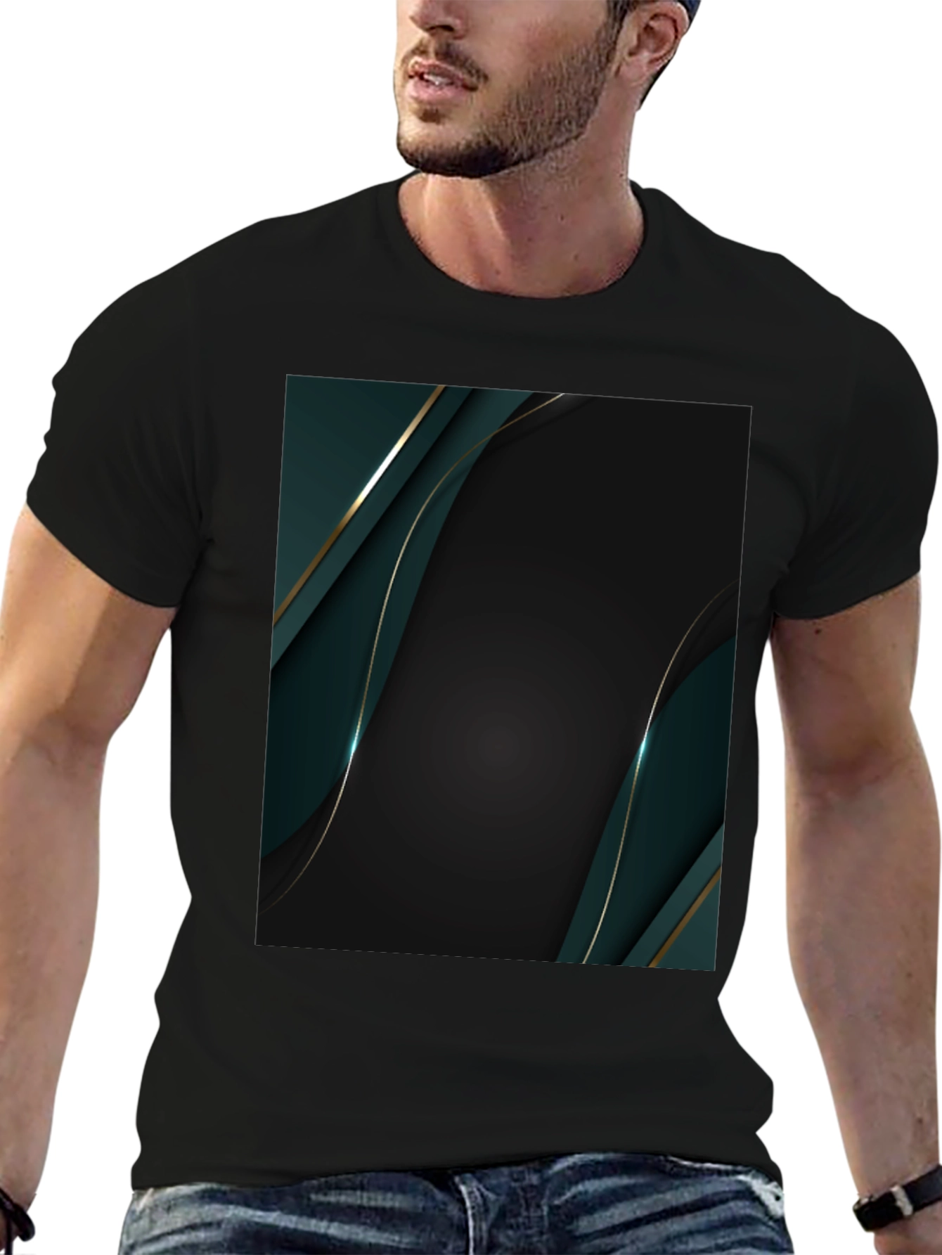 Stylish Black T-Shirt with Abstract Geometric Design