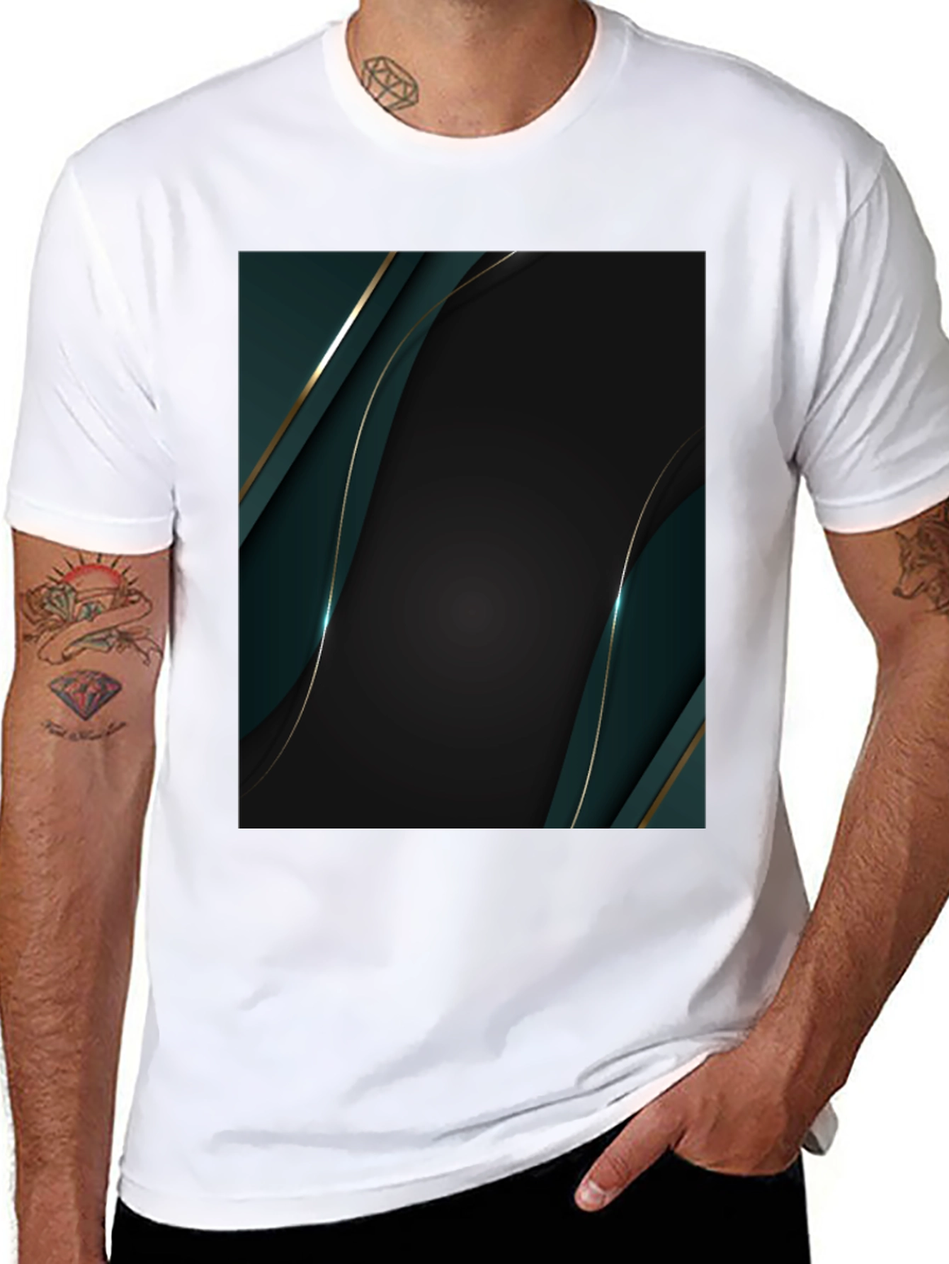 Stylish Black T-Shirt with Abstract Geometric Design