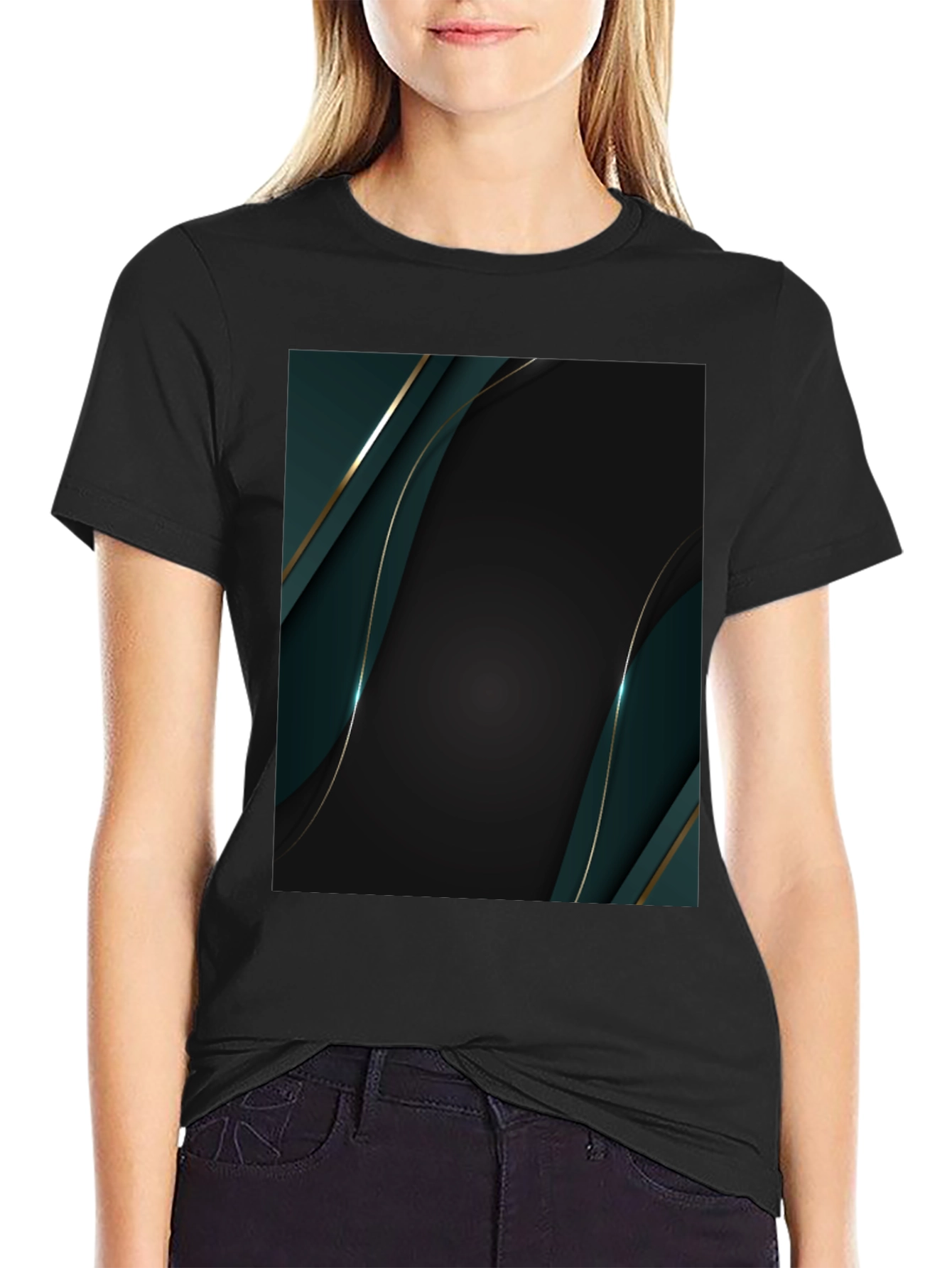 Stylish Black T-Shirt with Abstract Geometric Design