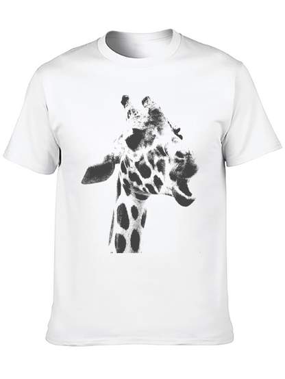 Giraffe Graphic Print T-Shirt - Casual Crew Neck Tee