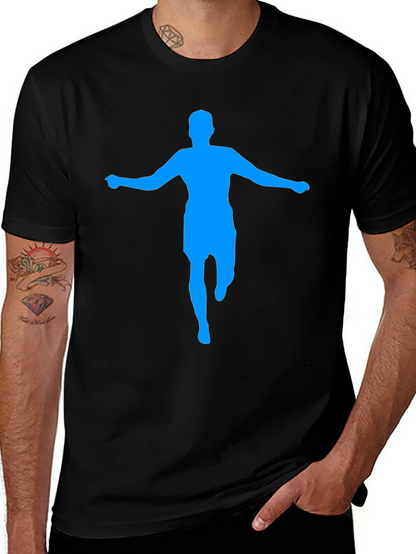 Mens Black T-Shirt with Blue Silhouette Graphic