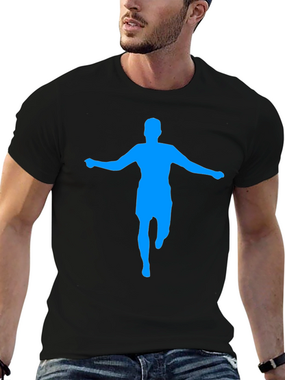 Mens Black T-Shirt with Blue Silhouette Graphic