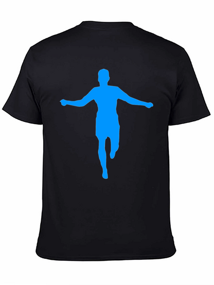 Mens Black T-Shirt with Blue Silhouette Graphic
