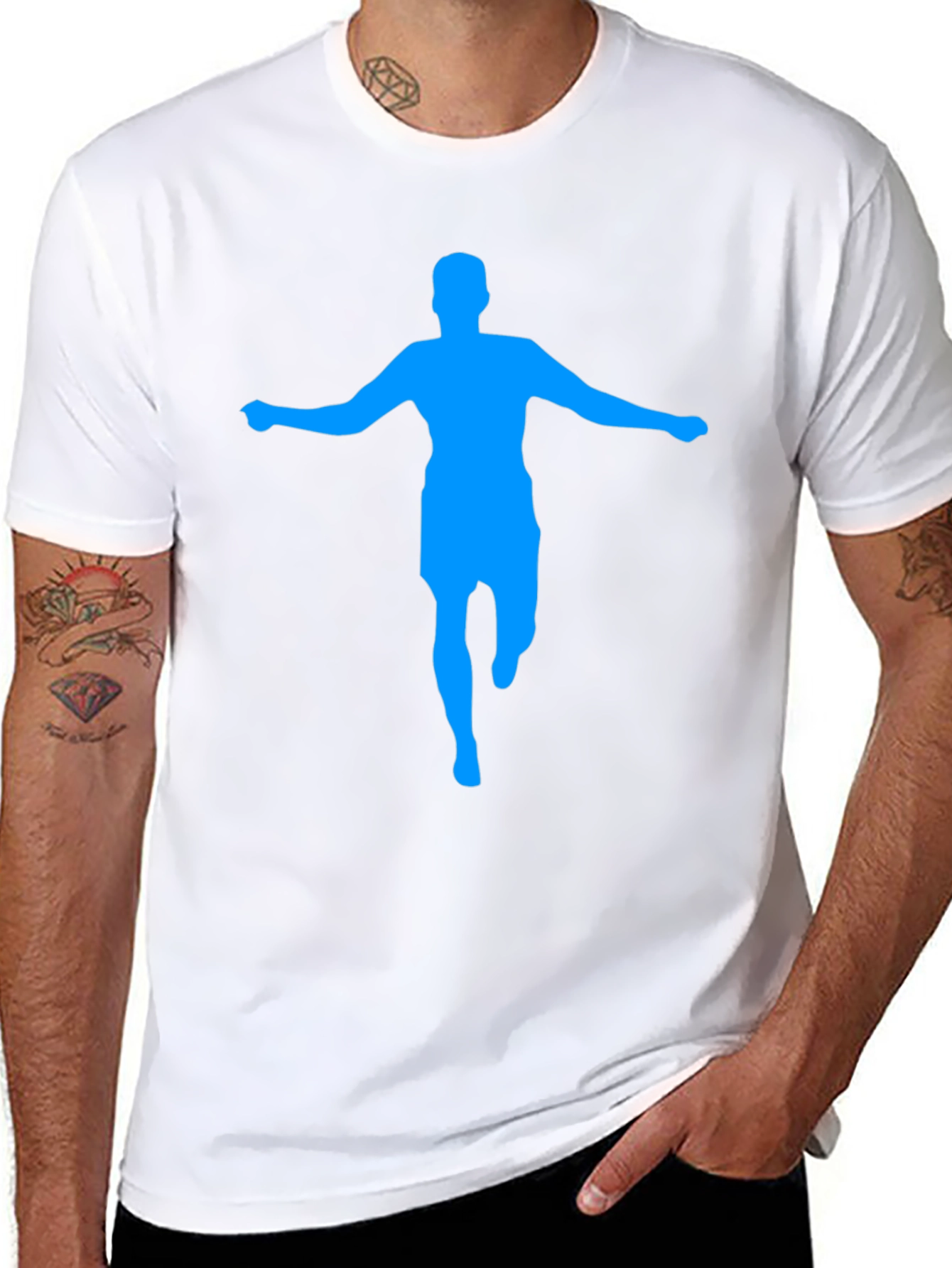 Mens Black T-Shirt with Blue Silhouette Graphic