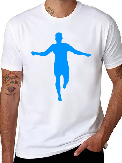 Mens Black T-Shirt with Blue Silhouette Graphic