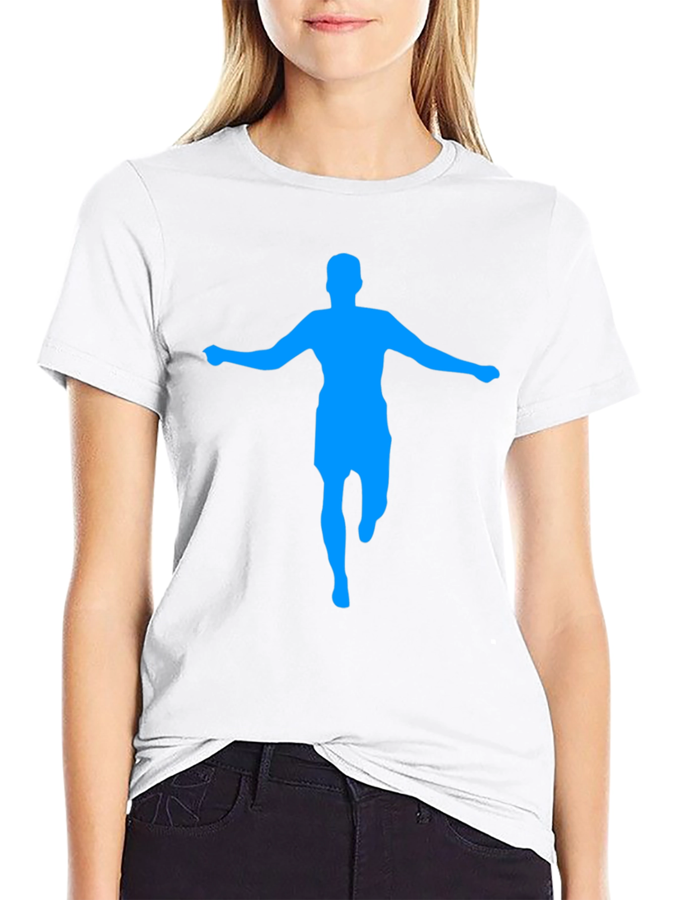 Mens Black T-Shirt with Blue Silhouette Graphic