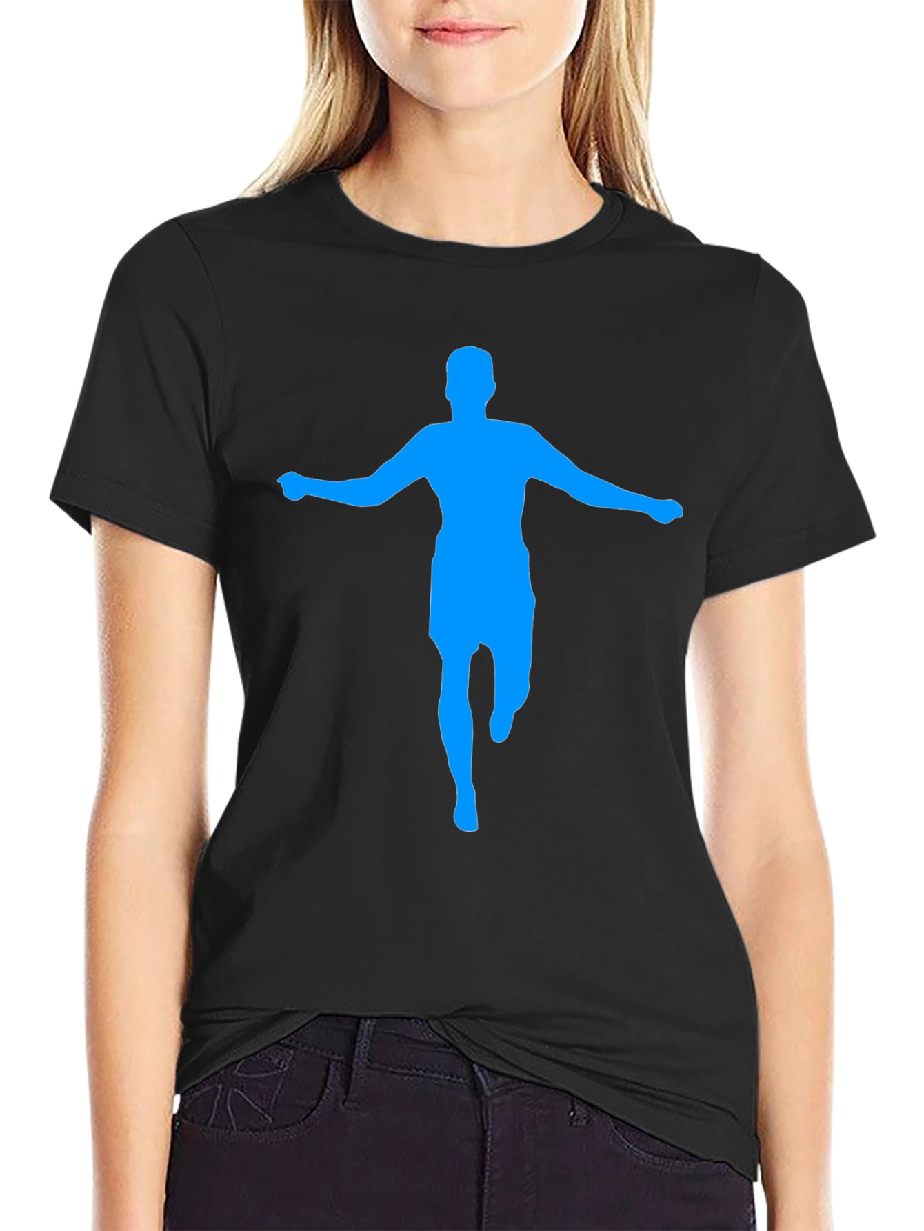 Mens Black T-Shirt with Blue Silhouette Graphic