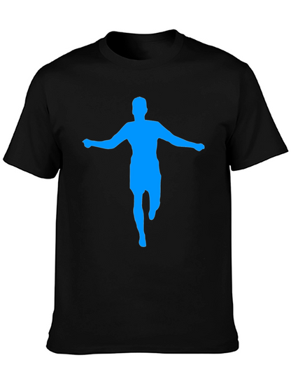 Mens Black T-Shirt with Blue Silhouette Graphic