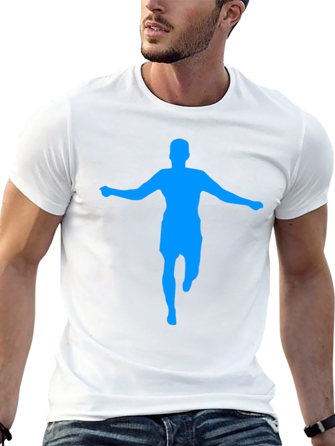 Mens Black T-Shirt with Blue Silhouette Graphic
