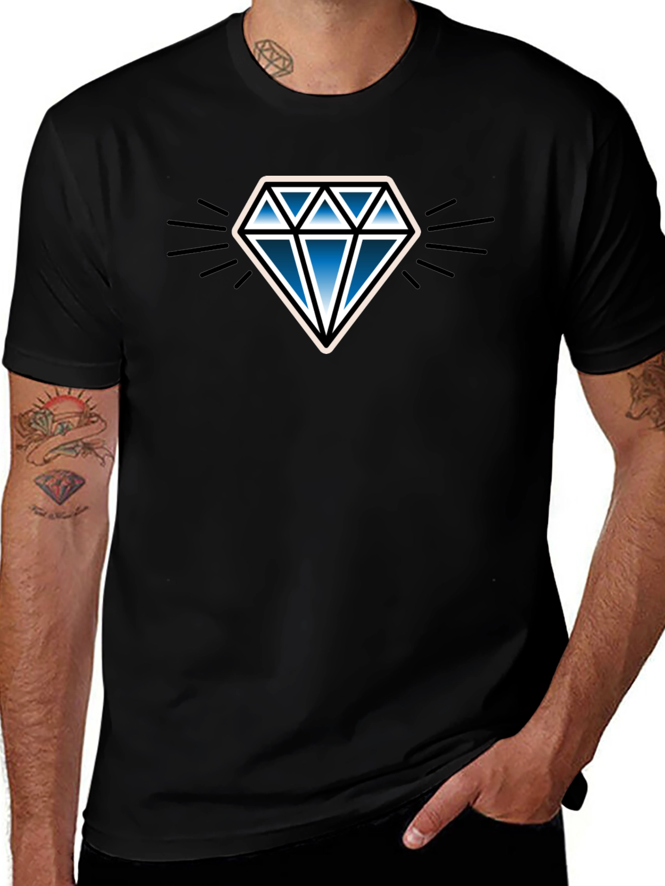 Blue Diamond Graphic Black T-Shirt