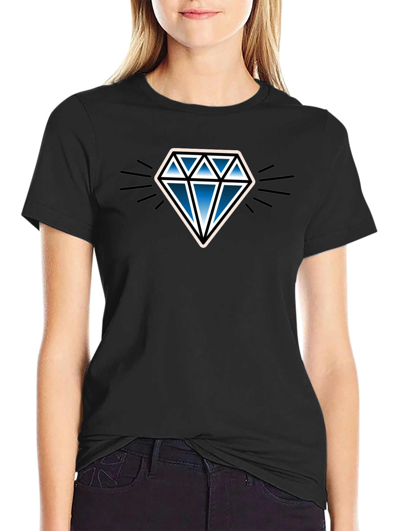 Blue Diamond Graphic Black T-Shirt