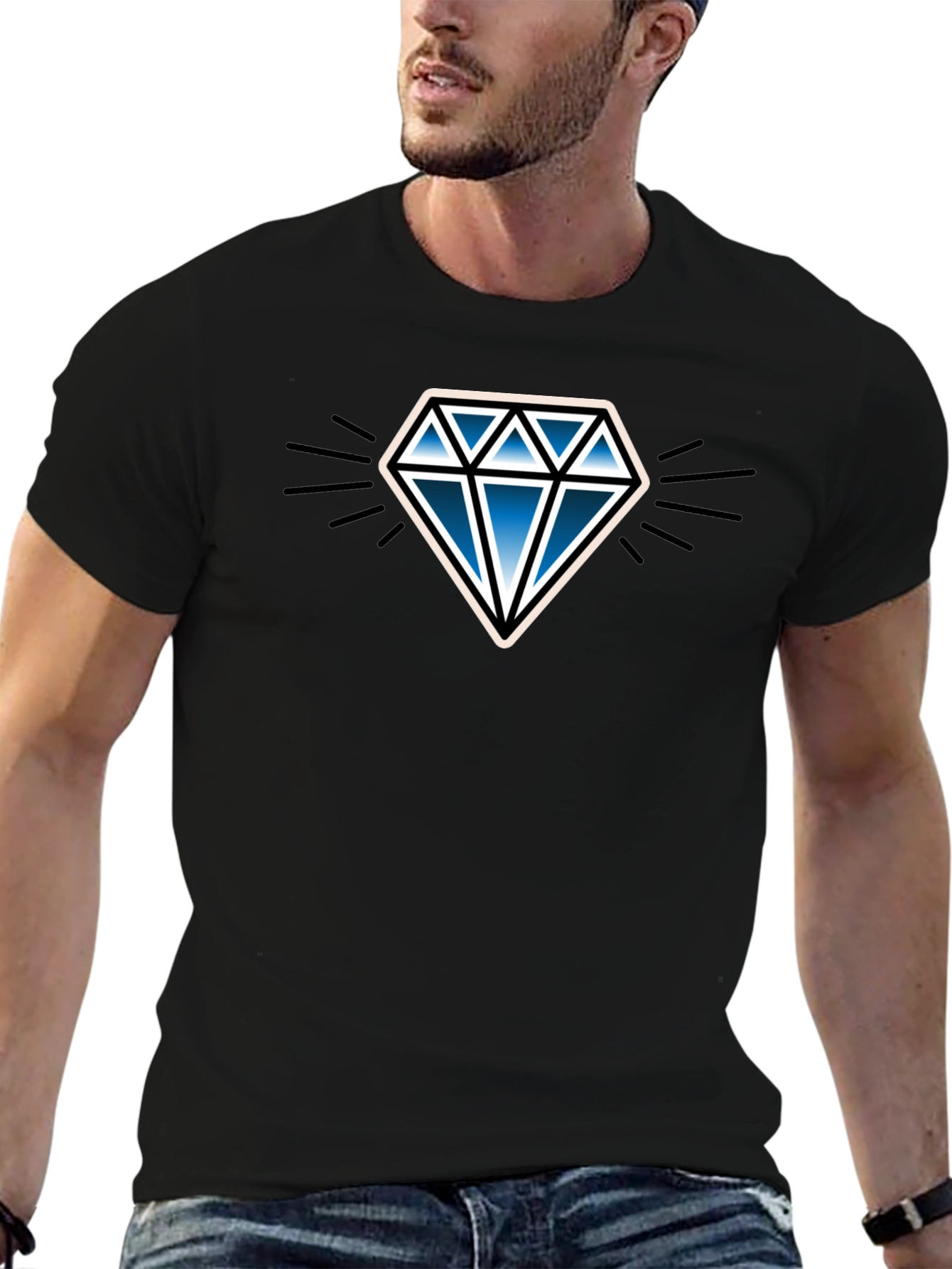 Blue Diamond Graphic Black T-Shirt