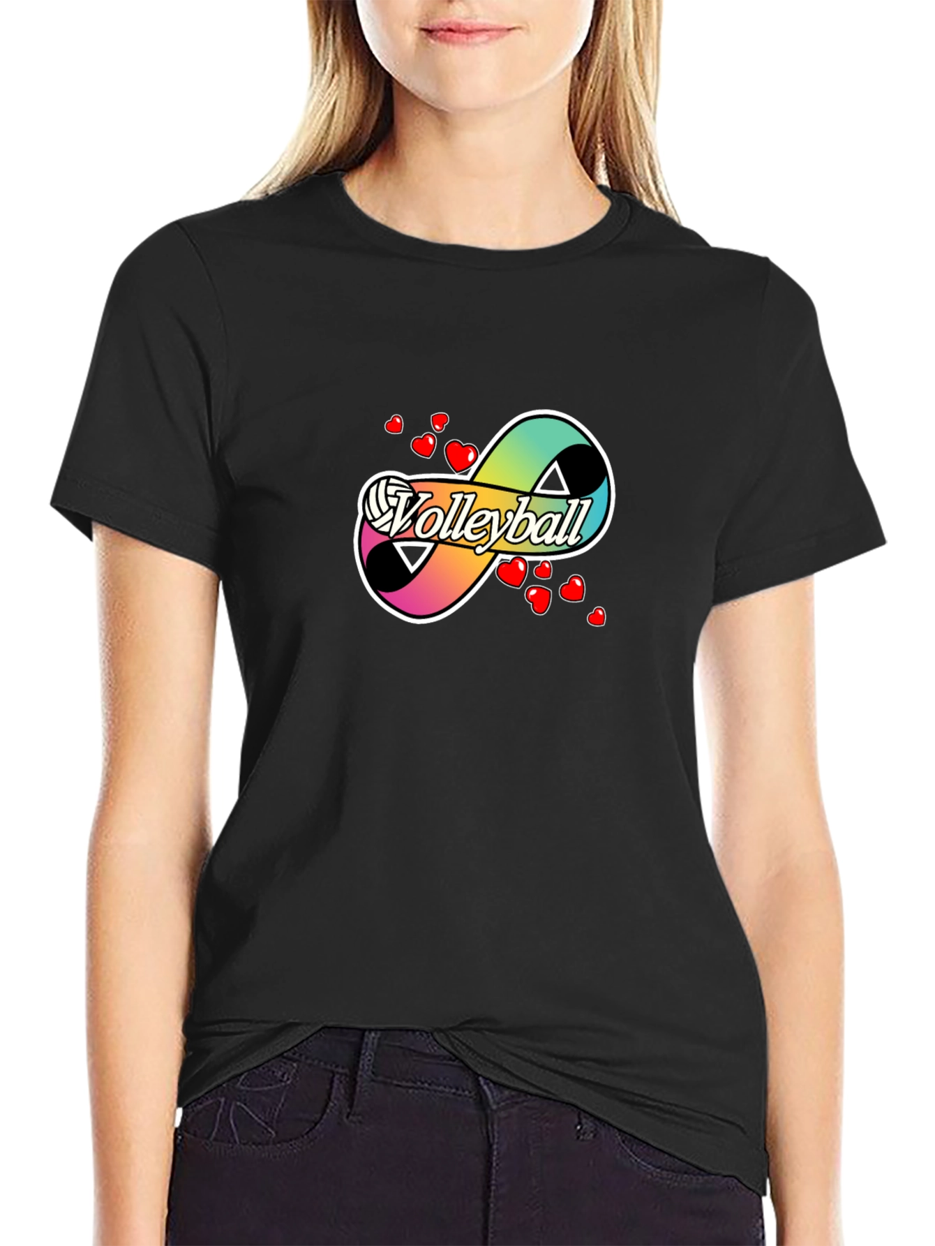 Volleyball Infinity Love Graphic T-Shirt - Black