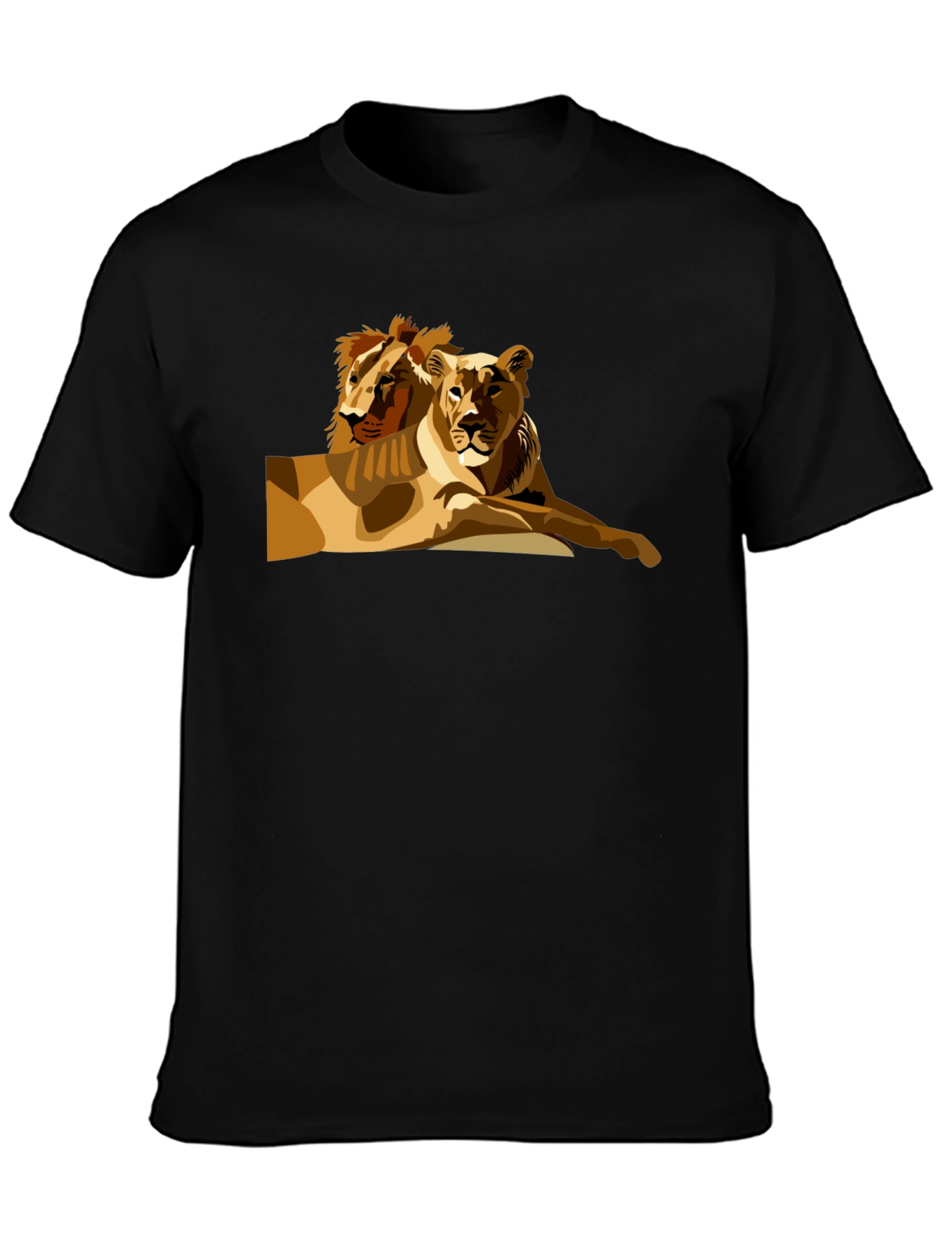 Lion Couple Graphic Black T-Shirt